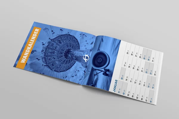 Wandkalender mit Rückendrahtheftung